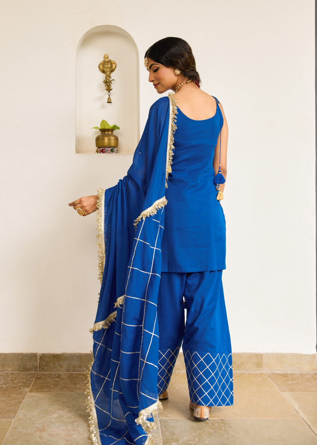 Neer-Blue-Mulmul-Strappy-Kurta-With-Farshi-Shalwar-Set
