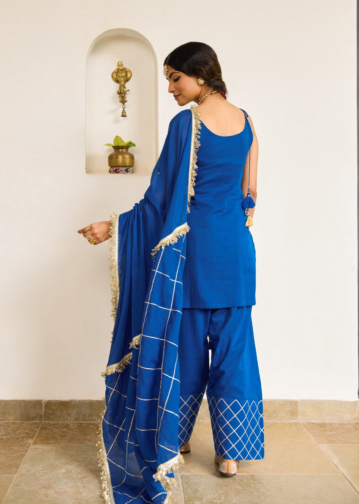 Neer-Blue-Mulmul-Strappy-Kurta-With-Farshi-Shalwar-Set