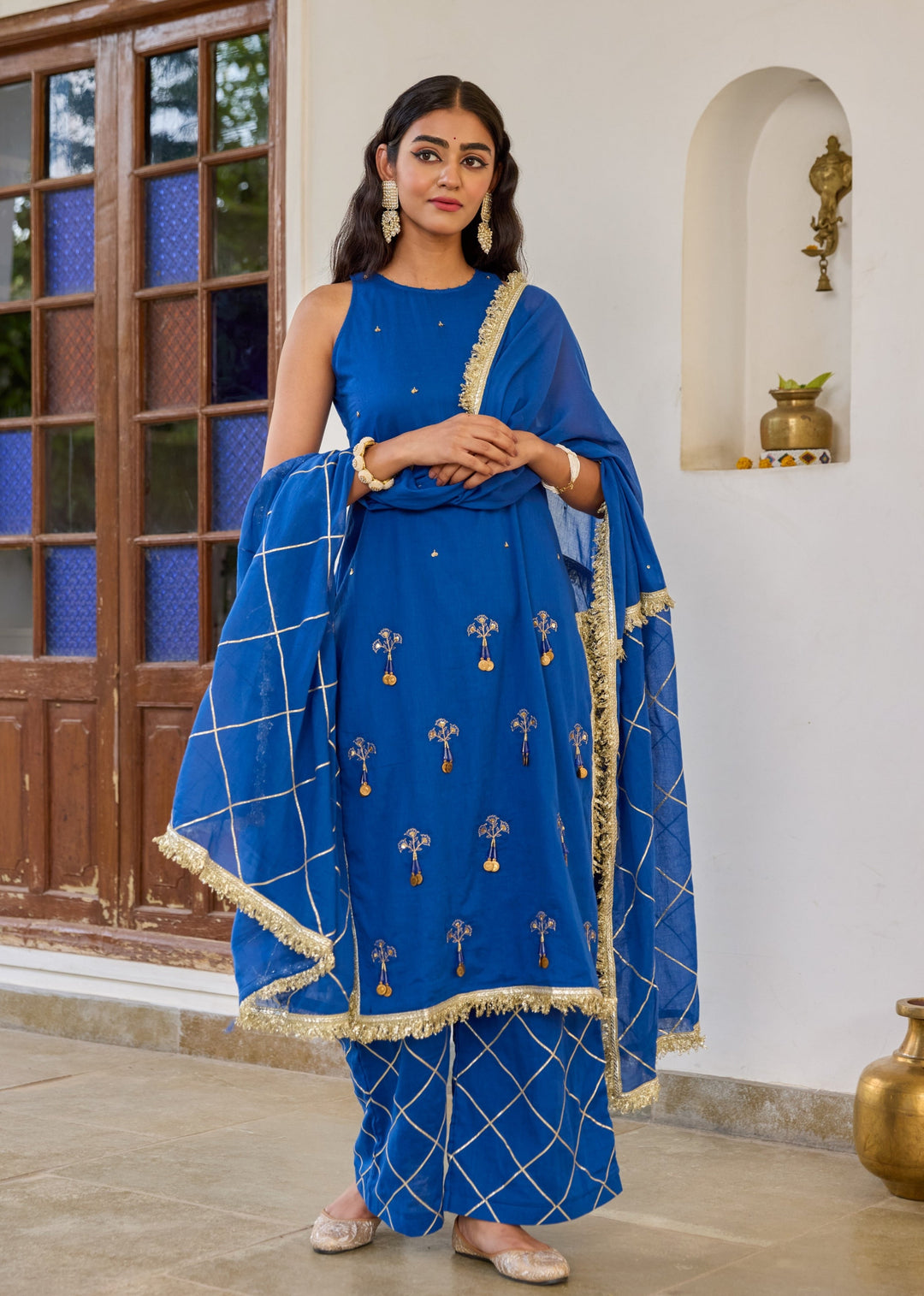 Blue Halter Key Hole Straight Kurta Set