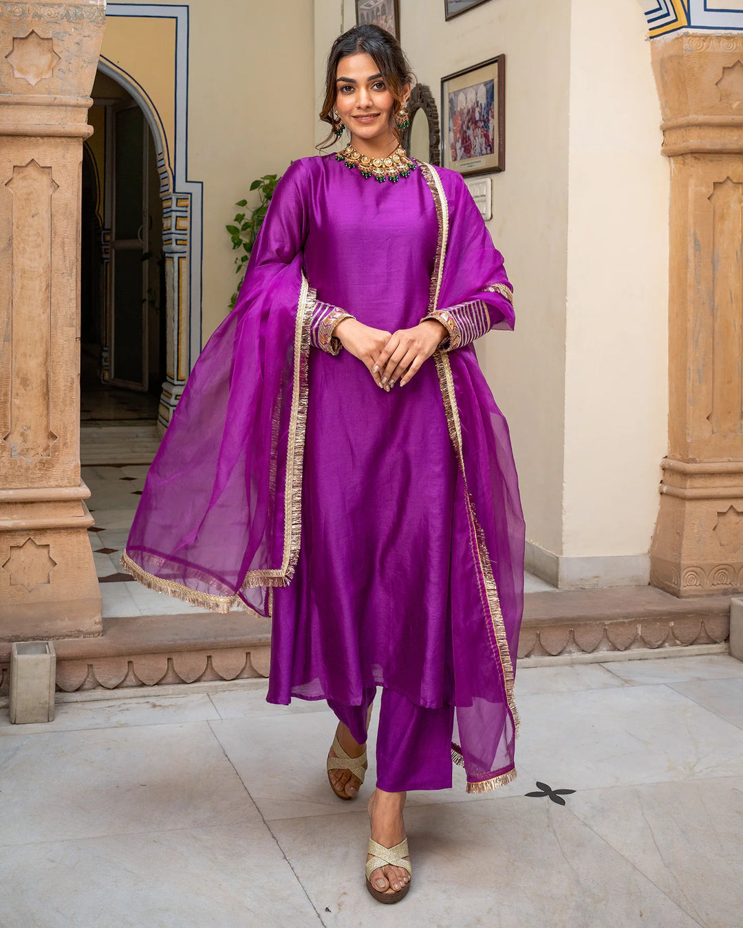 Purple-Chanderi-Tamba-Work-3-Piece-Kurta-Set