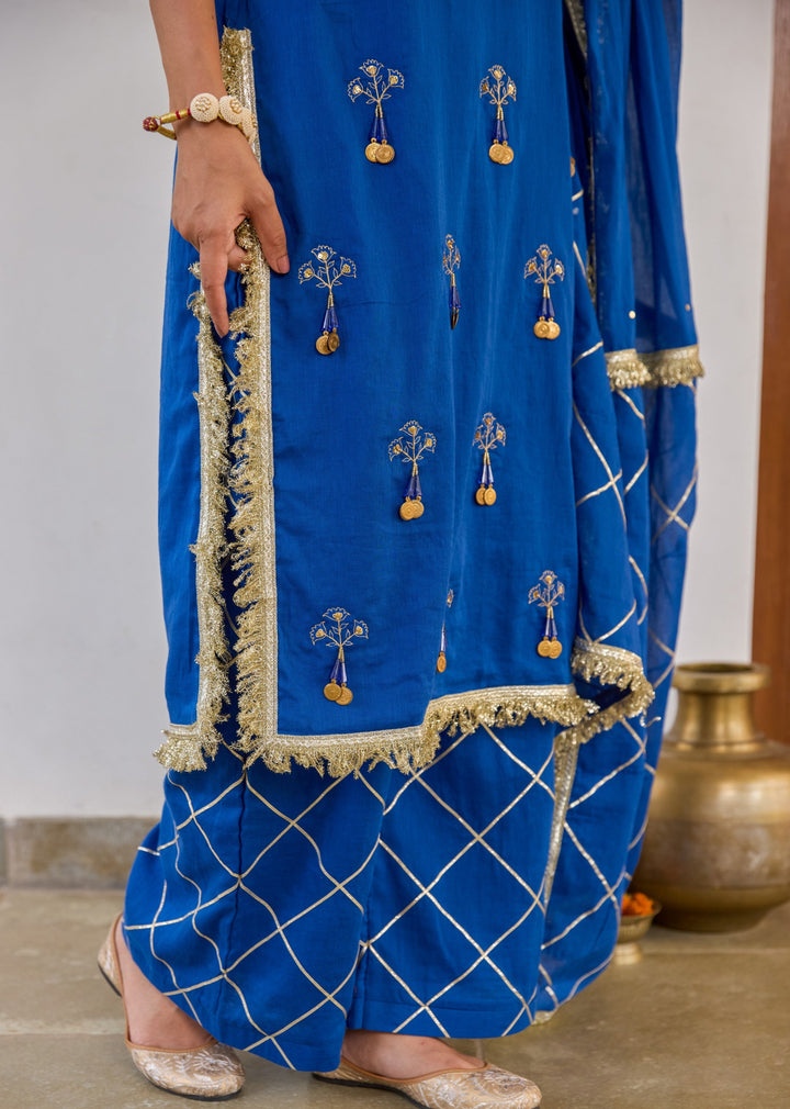 Blue Halter Key Hole Straight Kurta Set
