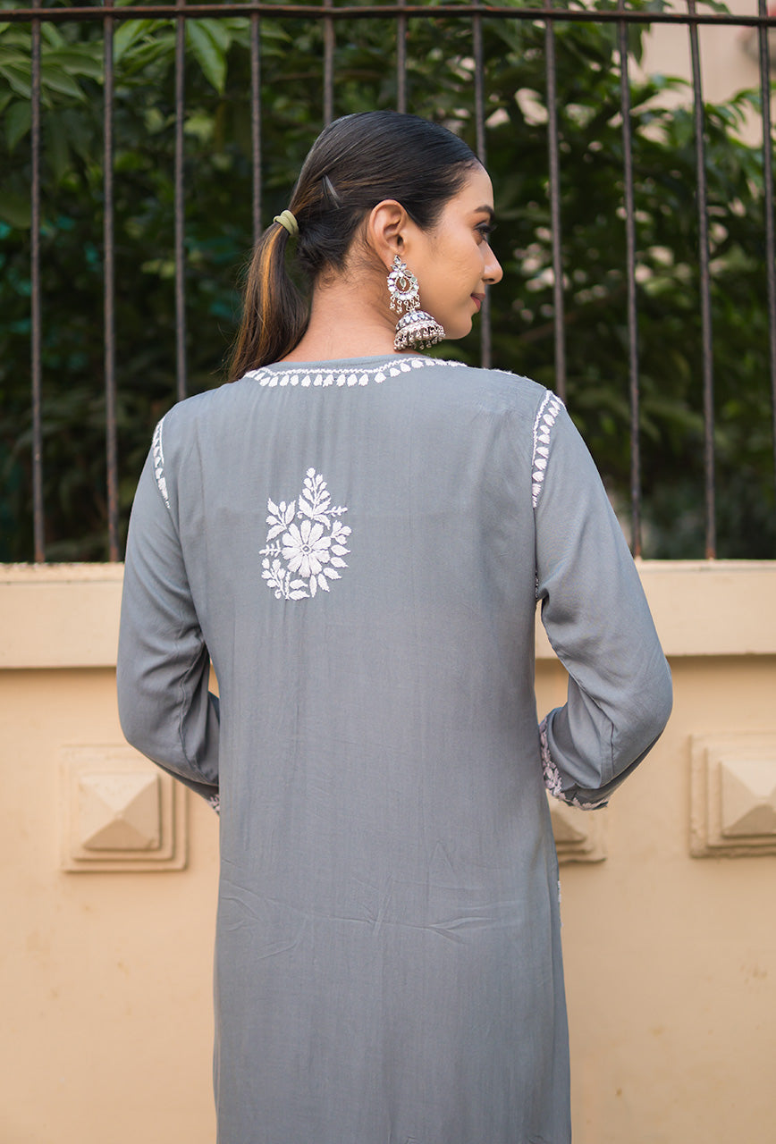 ZERESOUQ-Kashaf-Grey-Modal-Chikankari-2-Piece-Kurta-Set