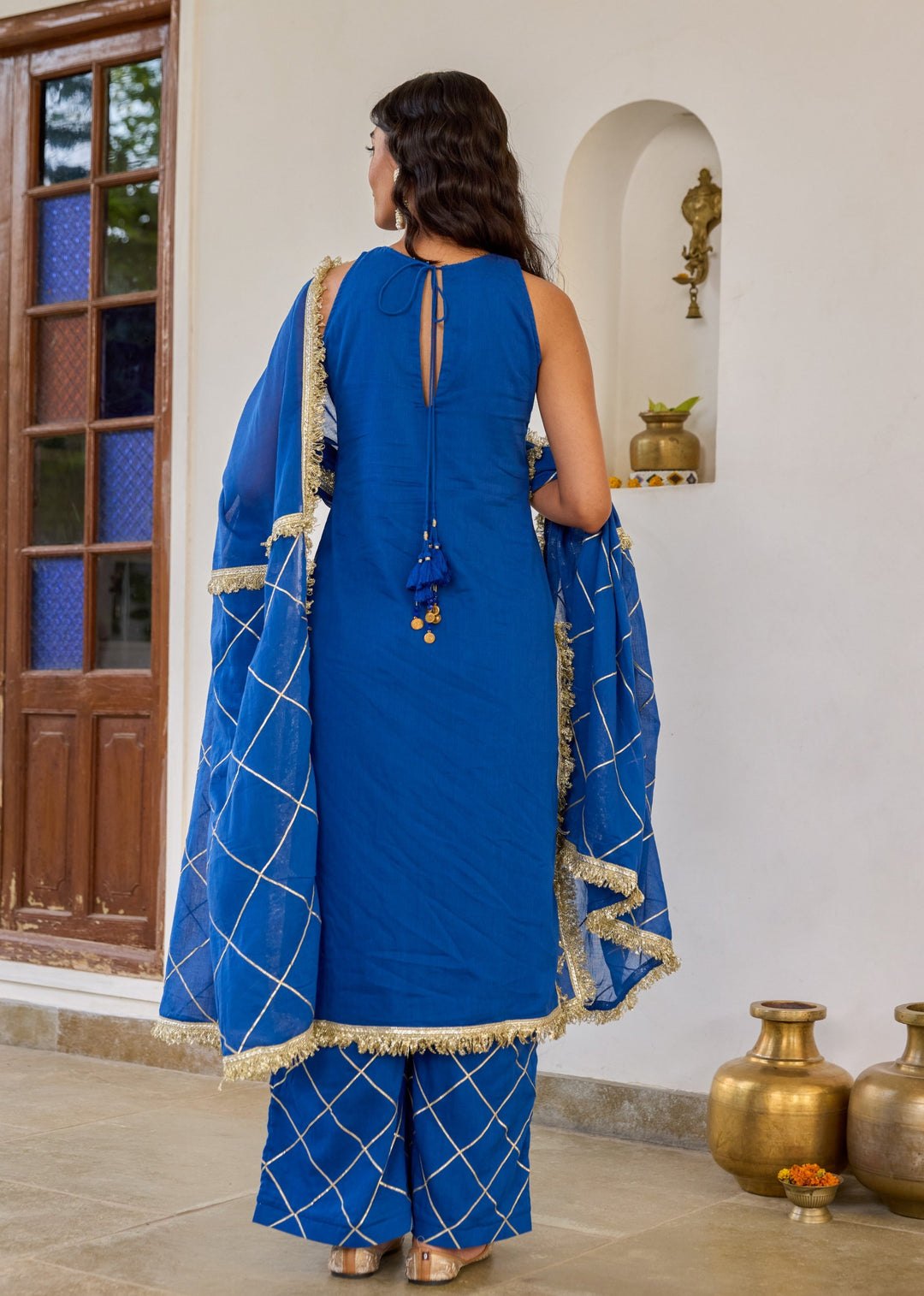 Blue Halter Key Hole Straight Kurta Set
