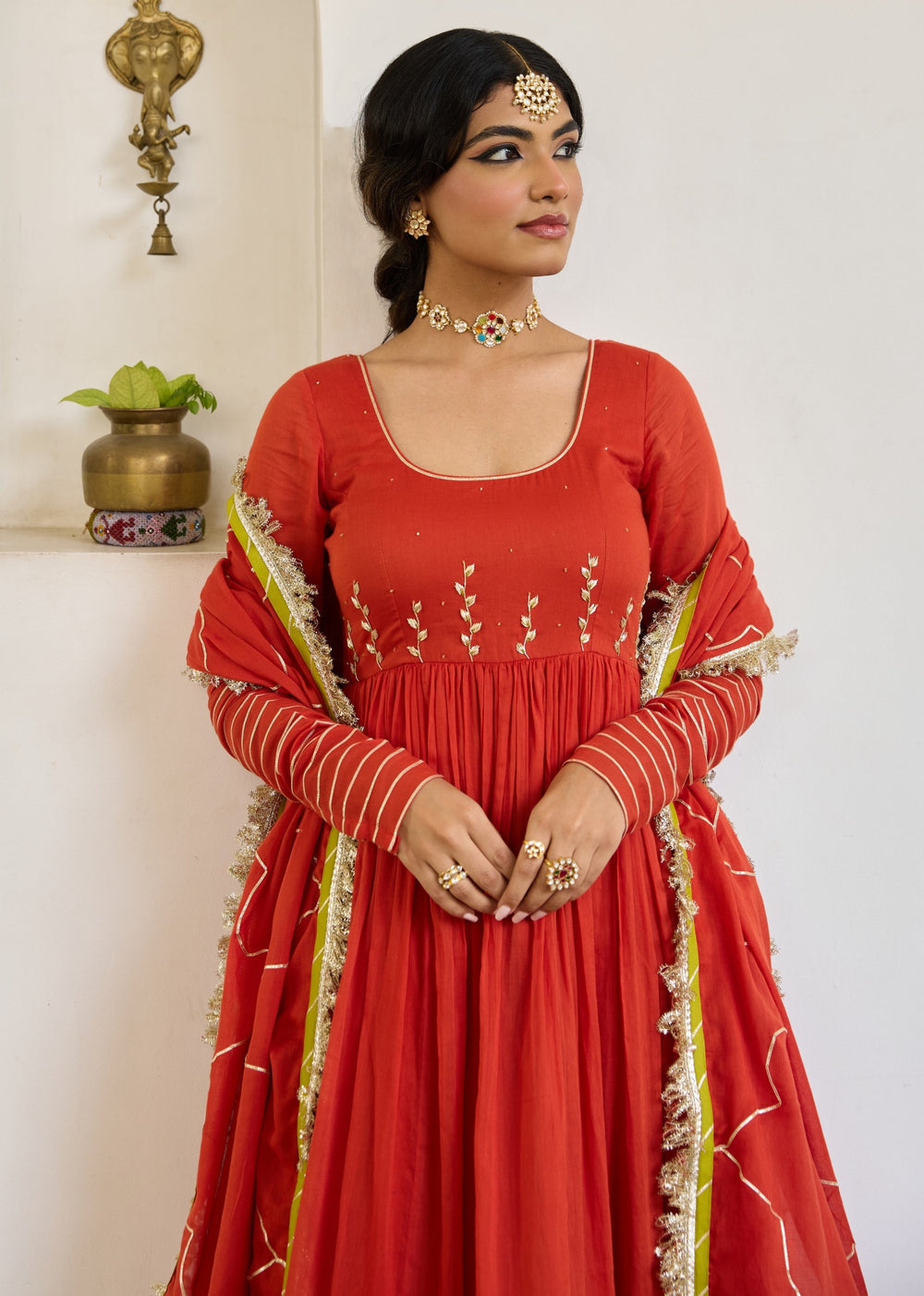 Kesar-Orange-Mulmul-Round-Neck-Anarkali-Suit-Set