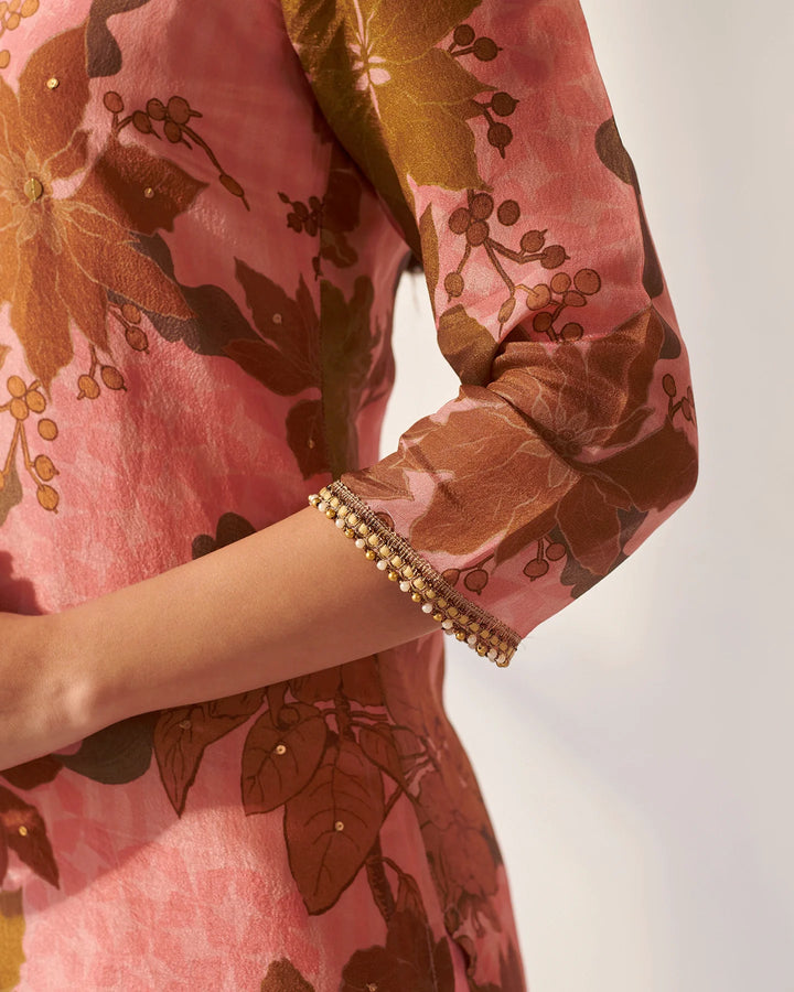Pink-Tissue-Abstract-Floral-Print-2-Piece-Kurta-Set