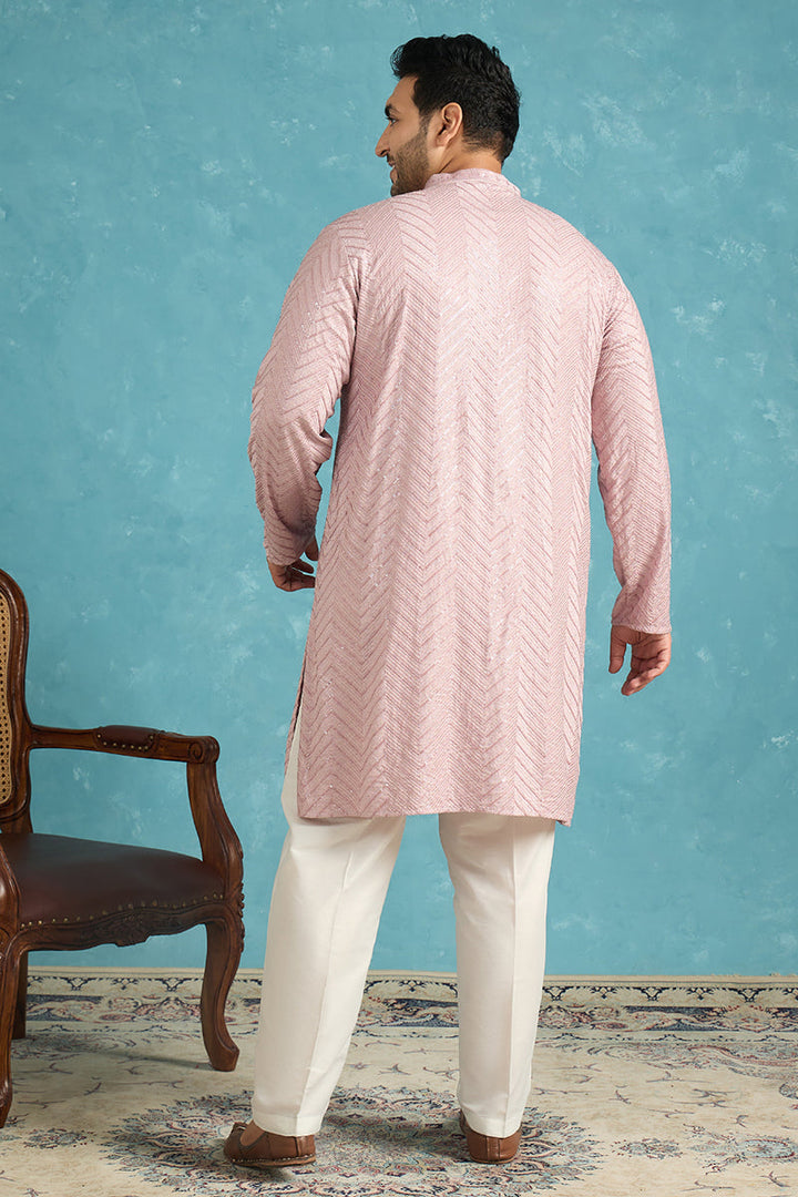 Mens Lavender Viscose Rayon Solid Chikankari Embroidered Kurta