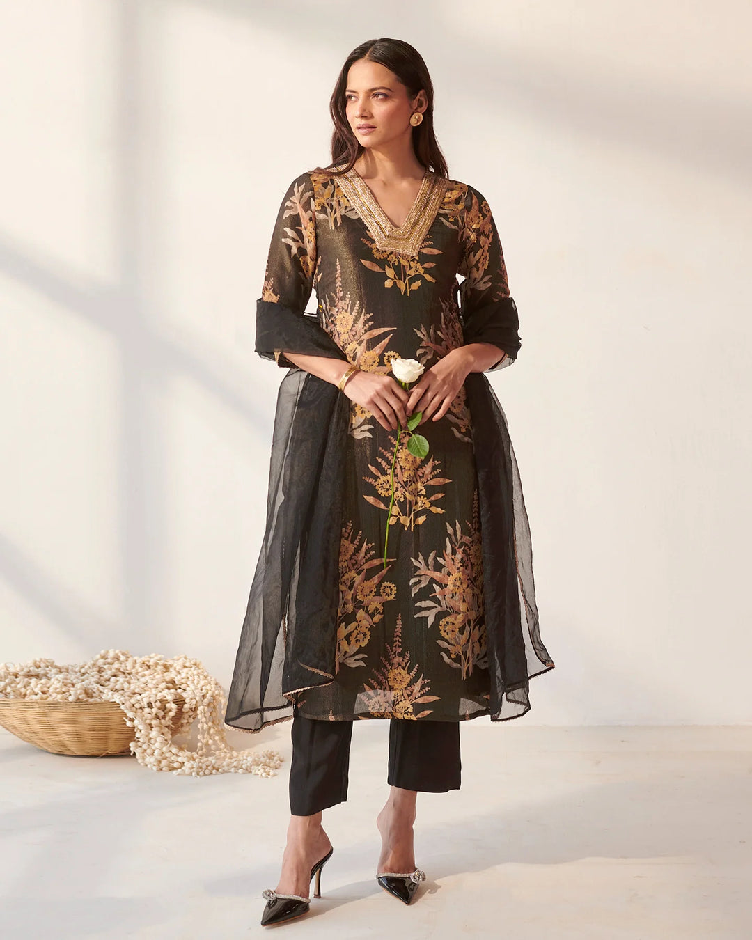 Black-Tissue-Foliage-Print-3-Piece-Kurta-Set