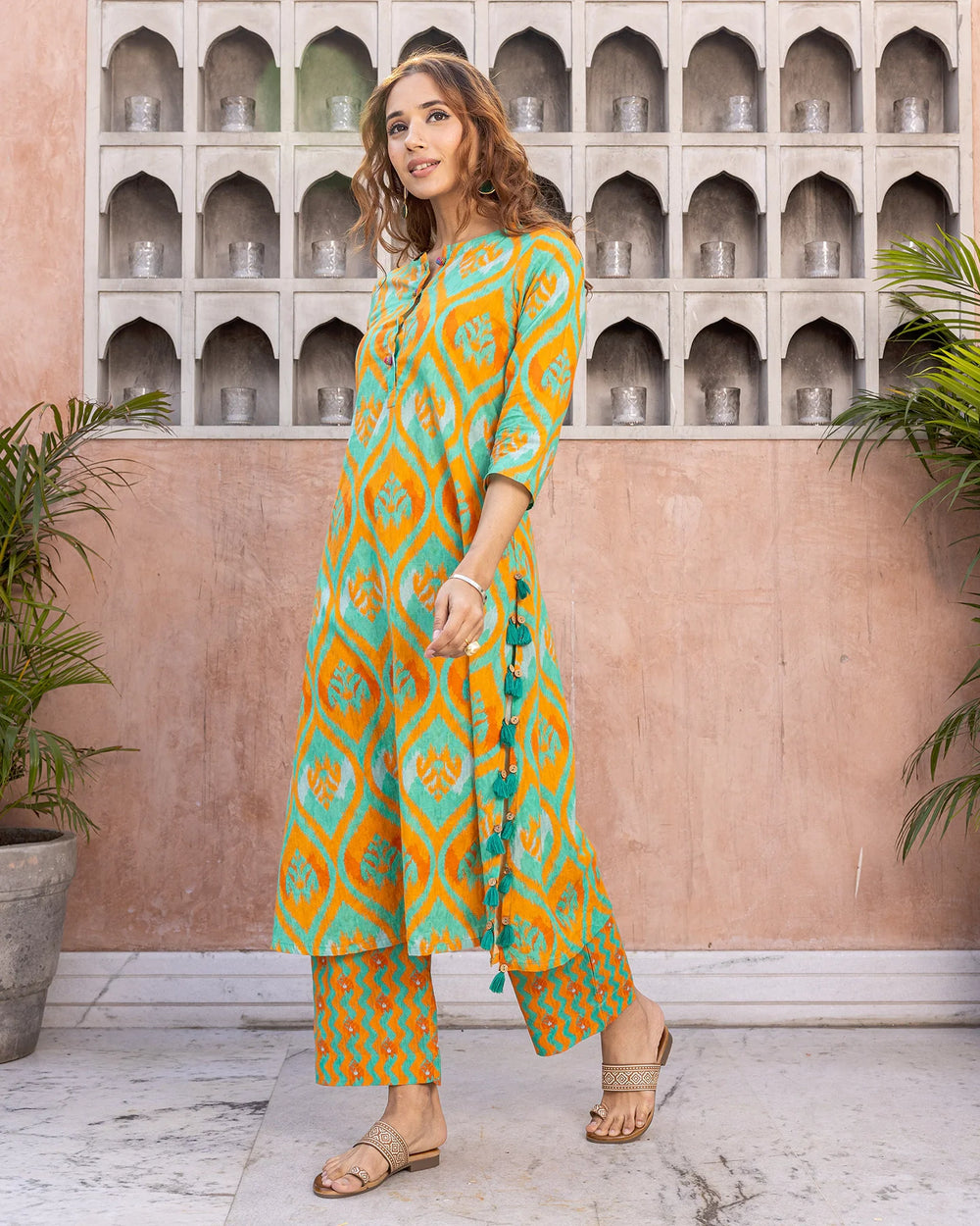 Orange-Cotton-Ikat-2-Piece-Kurta-Set