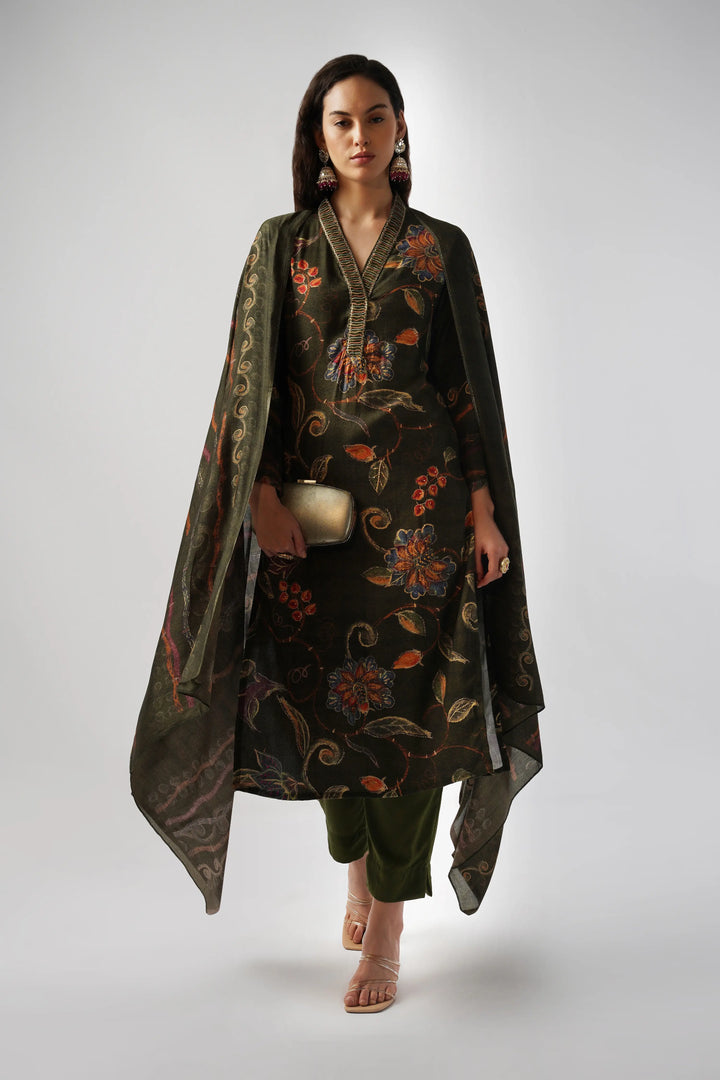 Forest Green Pure Pashmina Wool Designer Suit Set