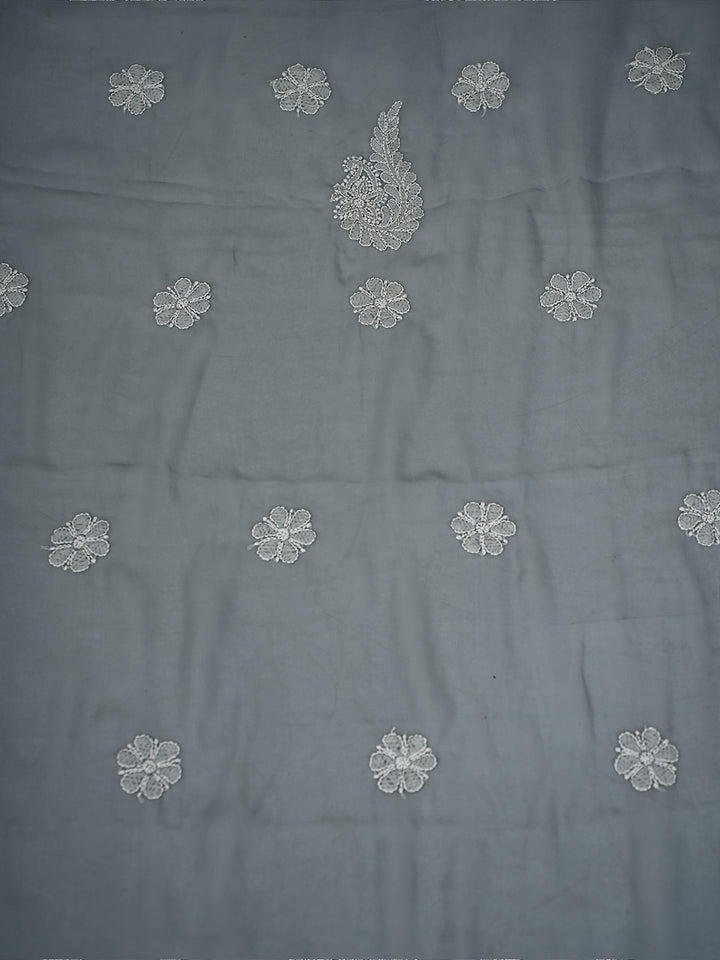Grey Chikankari Unstitched Dress Material