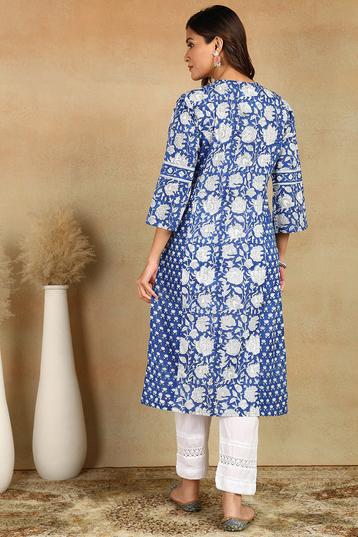 Blue-&-White-Cotton-Hand-Block-Print-Straight-Bagru-Kurta