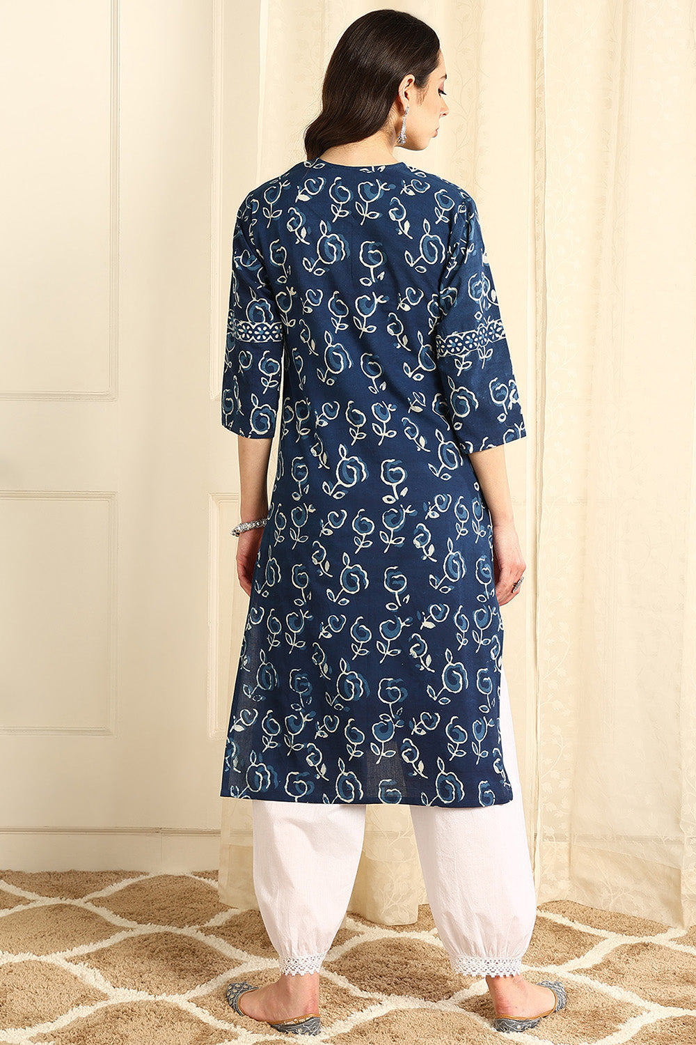 Indigo-Blue-Cotton-Block-Printed-Straight-Kurta