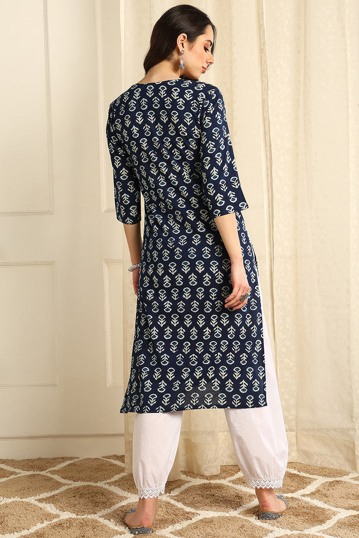 Indigo-Blue-Cotton-Straight-Kurta