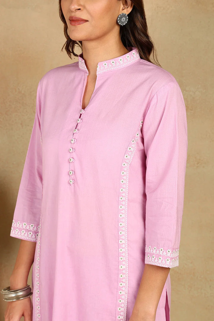 Mauve-Cotton-Embroidered-Short-Kurta