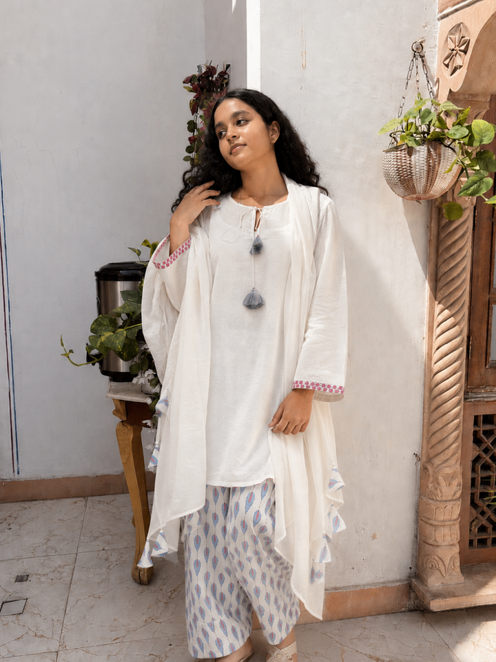 White Short Kurta &amp; Farshi Shalwar Set
