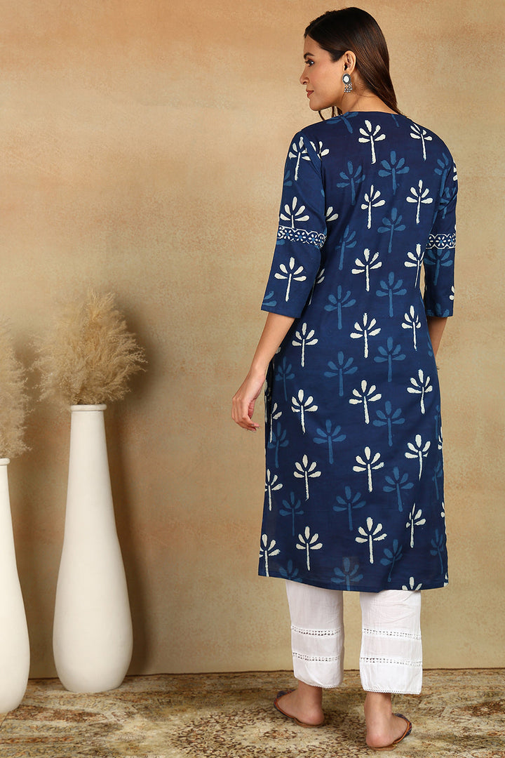 Indigo-Blue-Cotton-Printed-Straight-Kurta