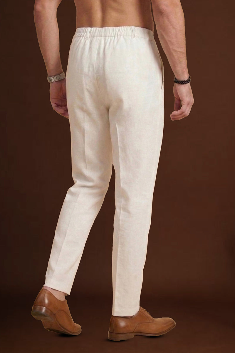 Mens Off White Poly Silk Solid Ethnic Trouser