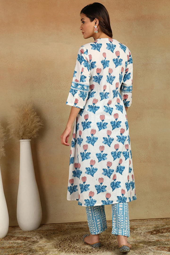 White-&-Blue-Cotton-Hand-Block-Printed-A-Line-Kurta