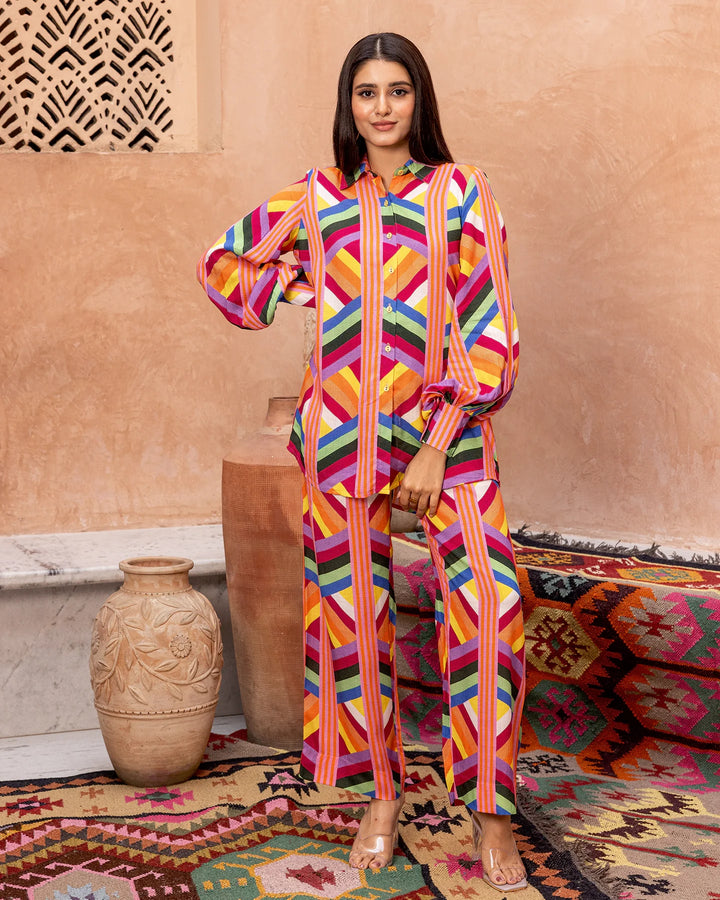 Multicolour-Rayon-Striped-Co-Ord-Set