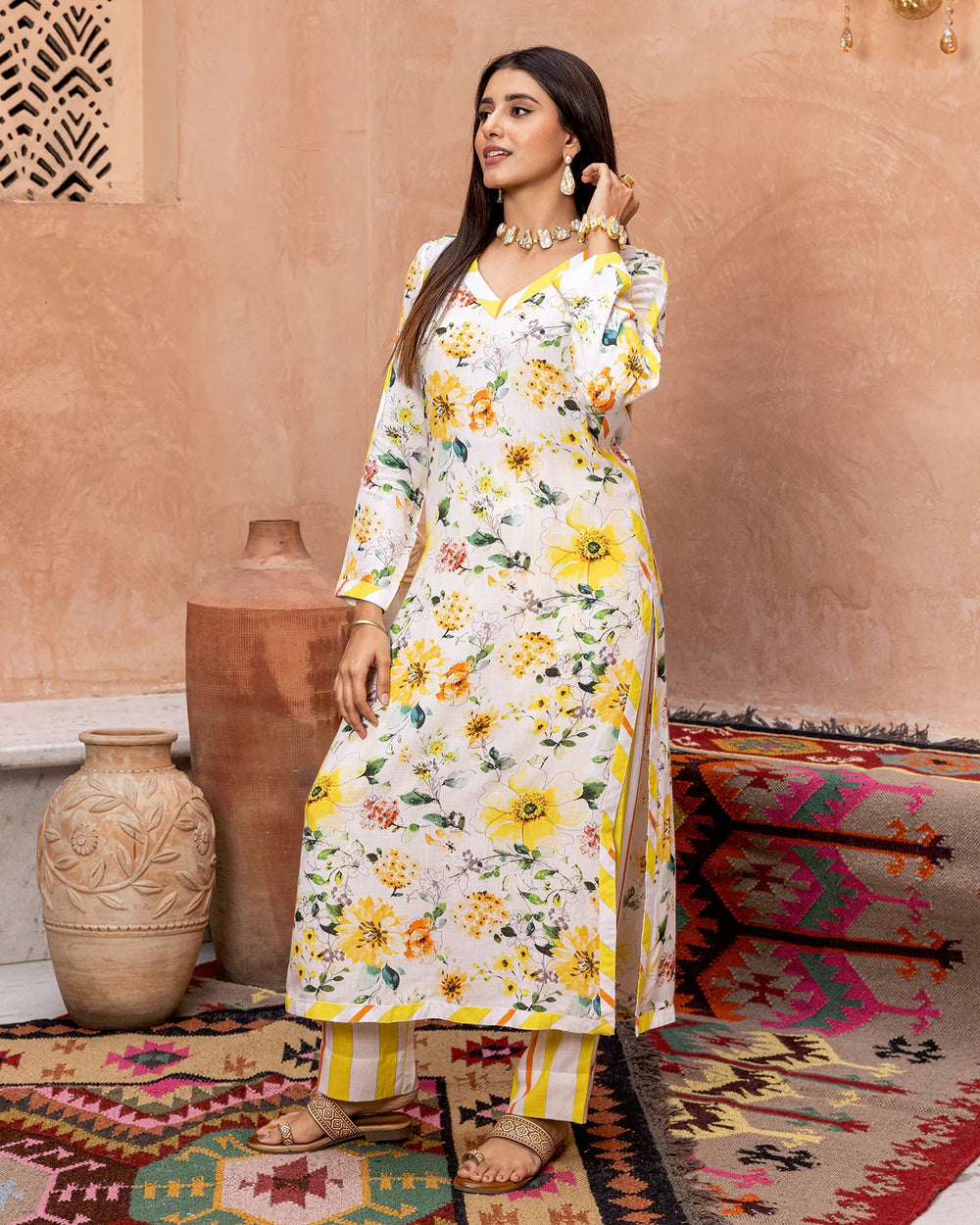 Yellow-Rayon-Blossom-Straight-2-Piece-Kurta-Set