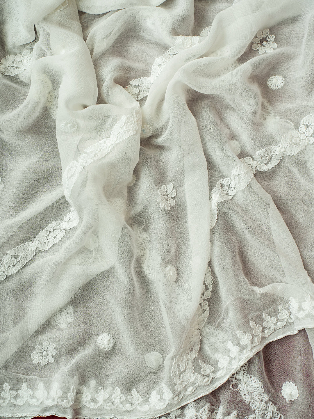 White Chiffon Embroidered Chikankari Dupatta