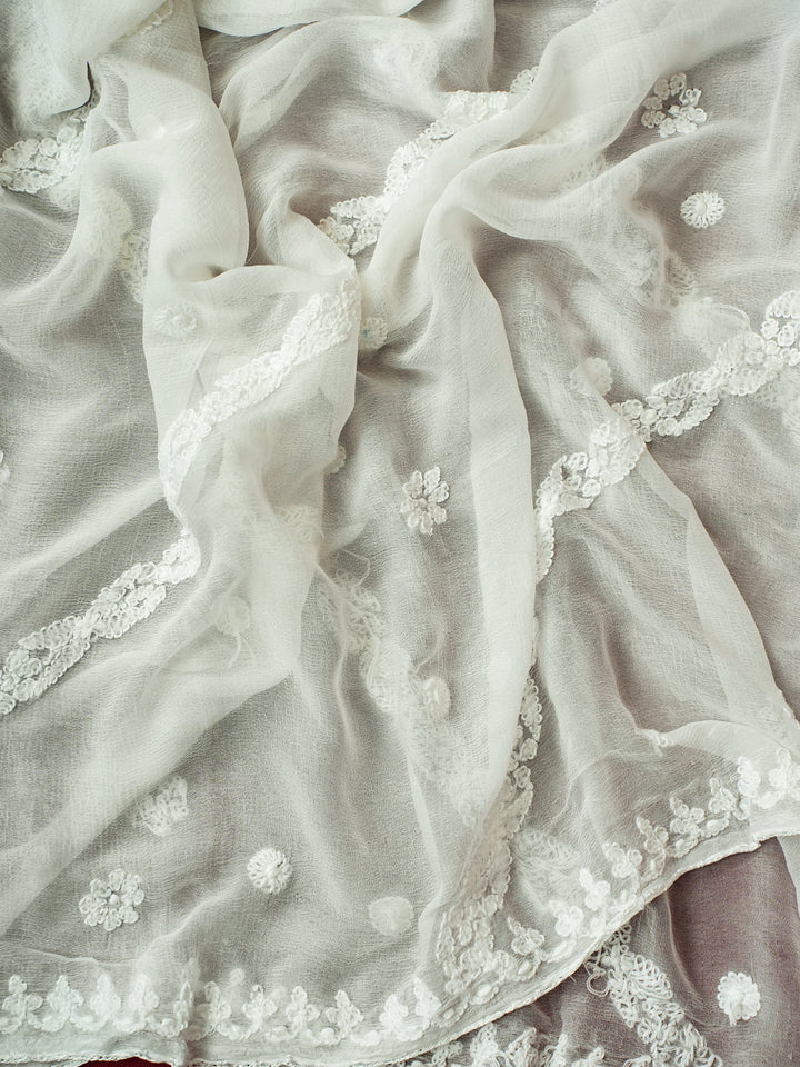 White Chiffon Embroidered Chikankari Dupatta