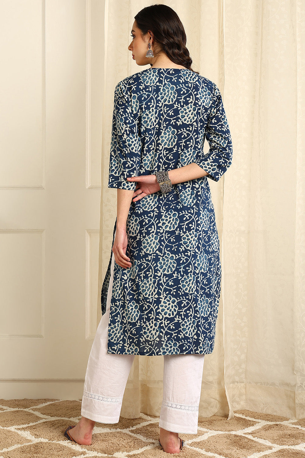 Indigo-Blue-Cotton-Straight-Bagru-Kurta