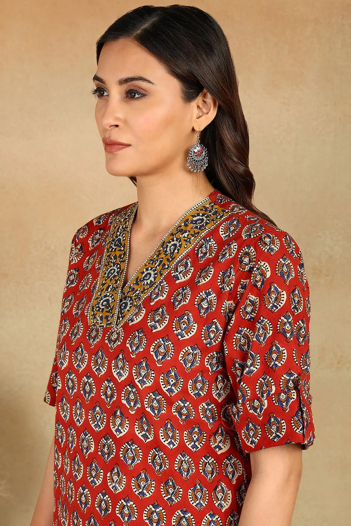 Maroon-Cotton-Hand-Block-Printed-Straight-Tunic