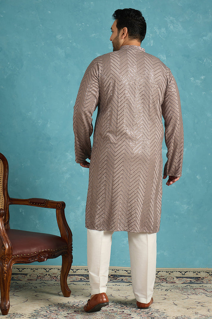 Mens Grey Viscose Rayon Solid Thread Work Embroidered Kurta