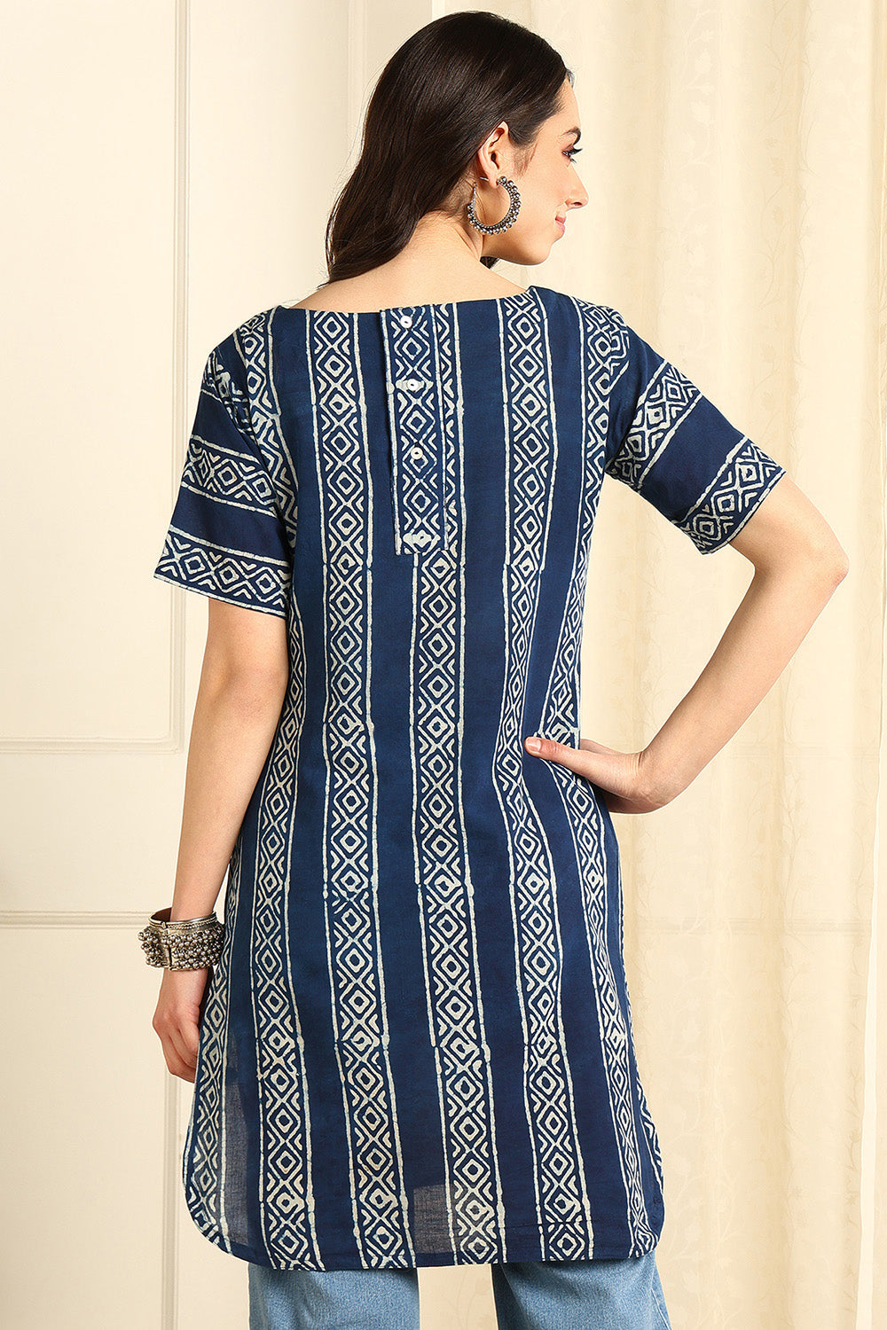 Indigo-Blue-Cotton-Straight-Short-Kurta