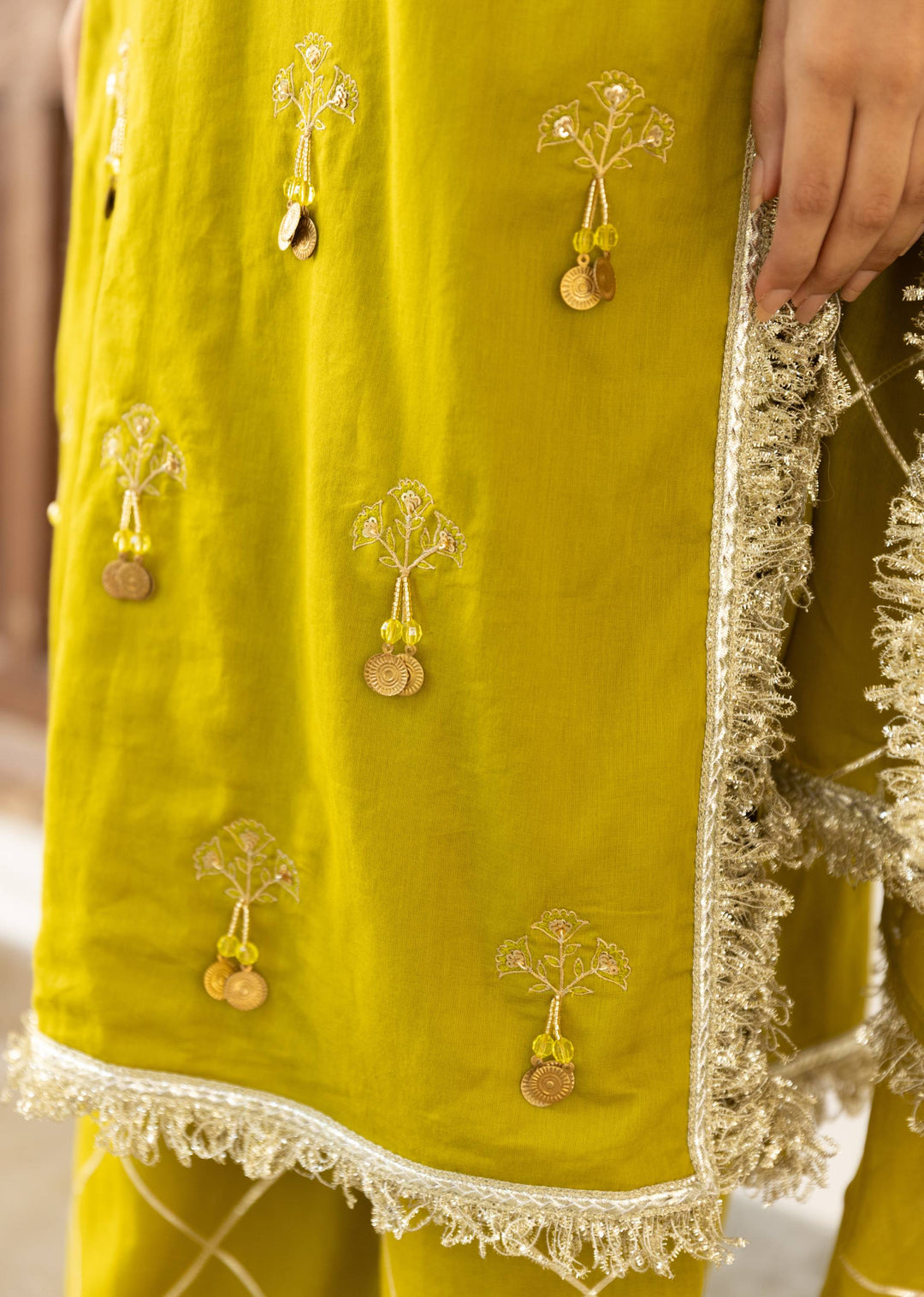 Olive-Green-Mulmul-Halter-Key-Hole-Straight-Kurta-Set