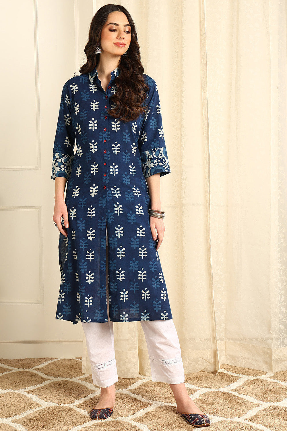 Indigo-Blue-Cotton-Straight-Bagru-Kurta