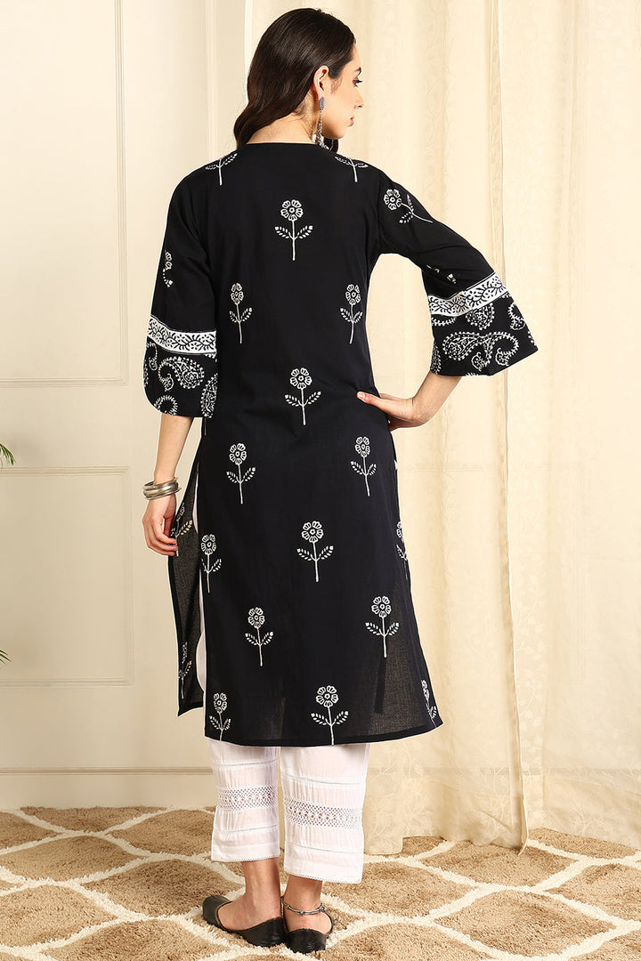 Black-Cotton-Straight-Bagru-Kurta