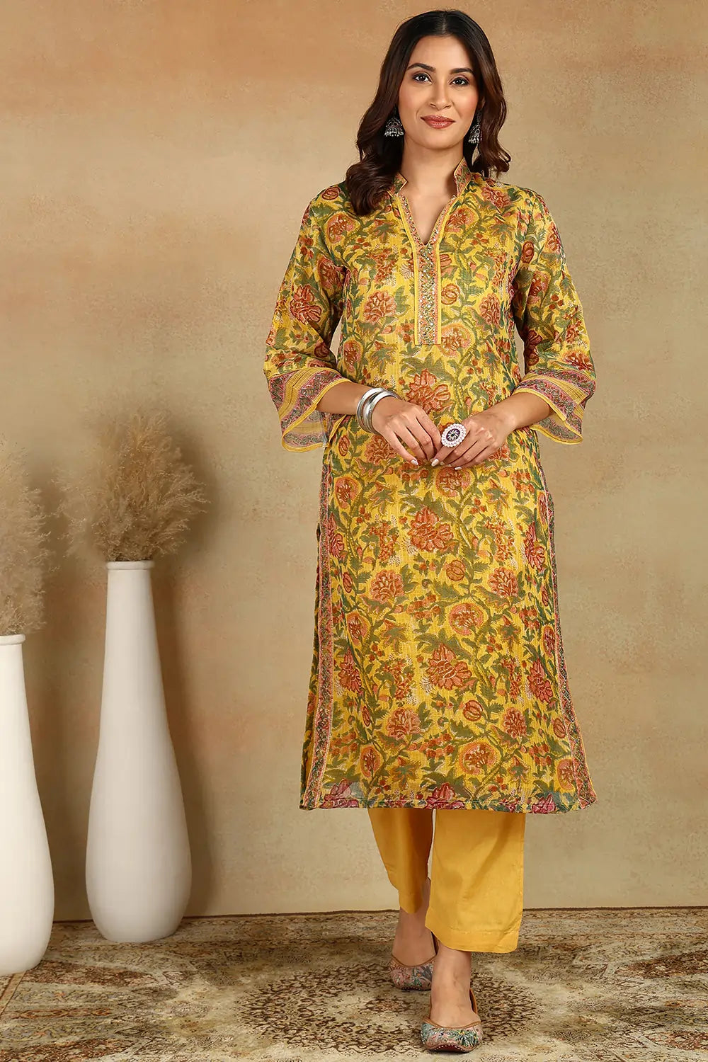 Yellow-Kota-Doria-Hand-Block-Printed-Kurta