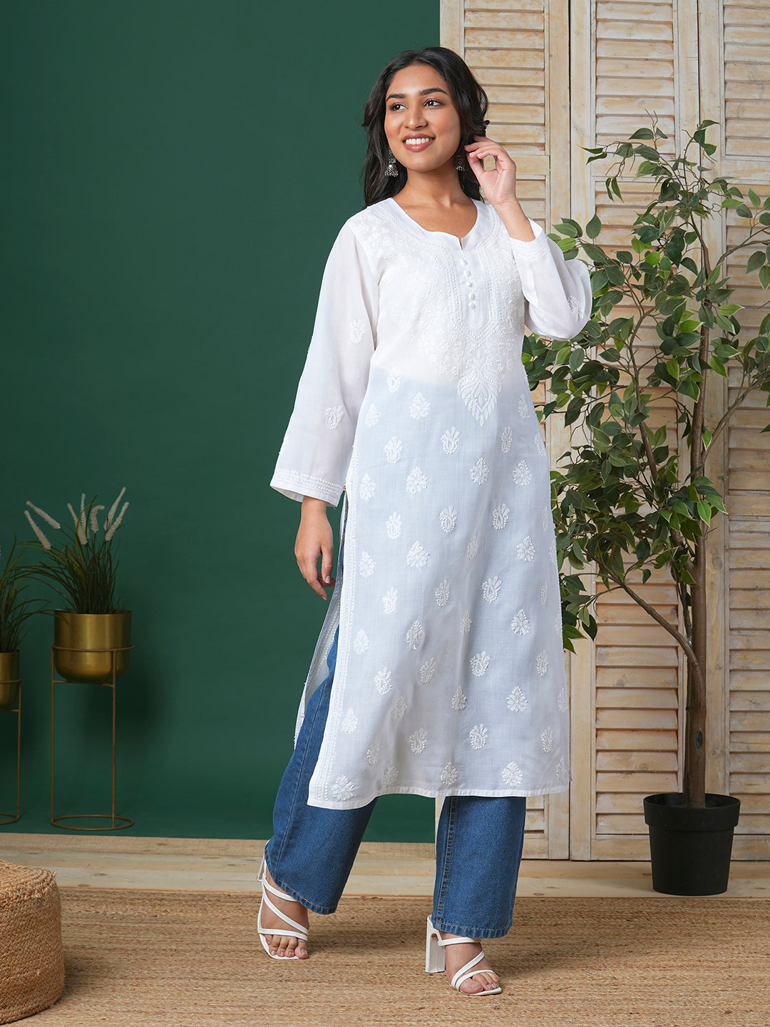 White Lucknowi Chikan Kurta Only