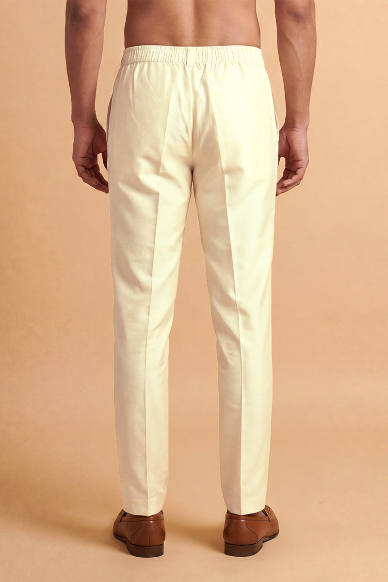 Mens Cream Modal Relaxed Straight Fit Regular Trousers