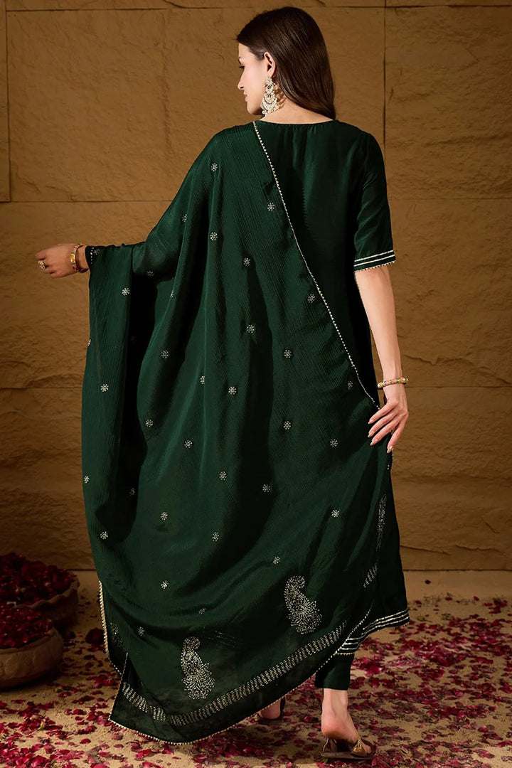 Green Silk Blend Embroidered Anarkali Suit Set