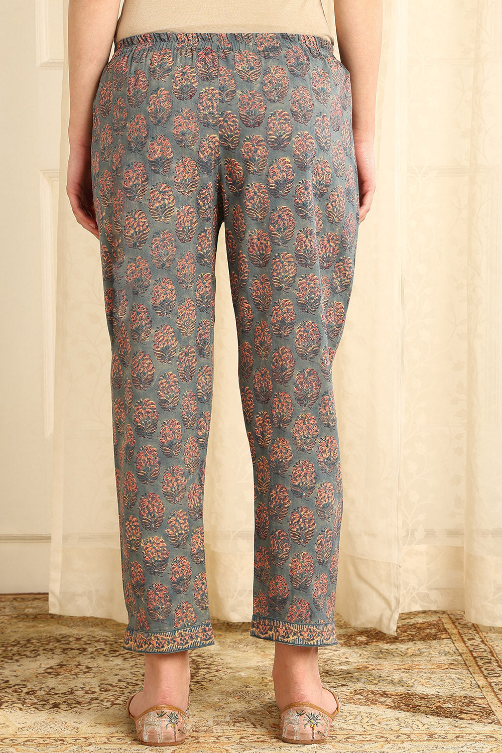 Powder-Blue-&-Beige-Cotton-Printed-Farsi-Pant