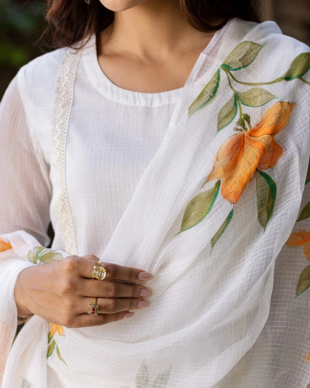 White-Kota-Doria-Hand-Painted-3-Piece-Kurta-Set