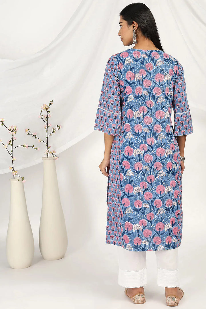 Blue-Cotton-Straight-Sanganeri-Kurta-Only