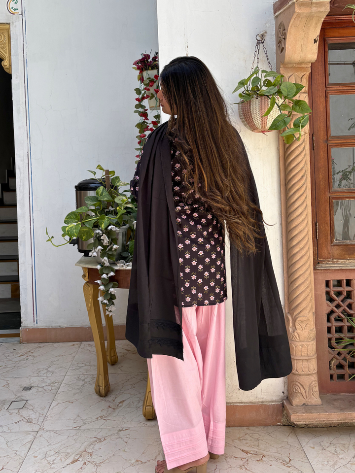 Black Short Kurta &amp; Farshi Shalwar Set