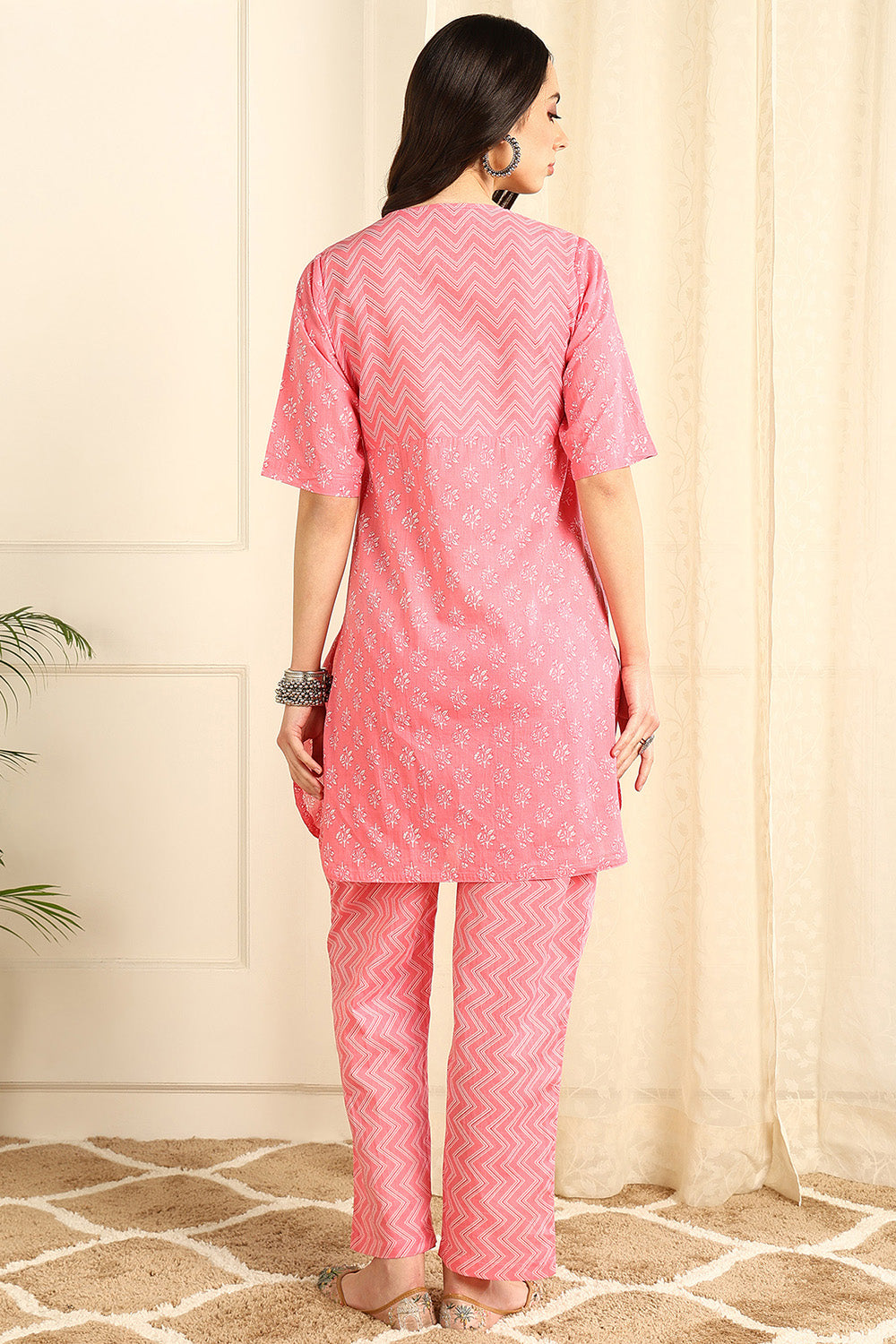 Pink-Cotton-V-Neck-Co-Ord-Set