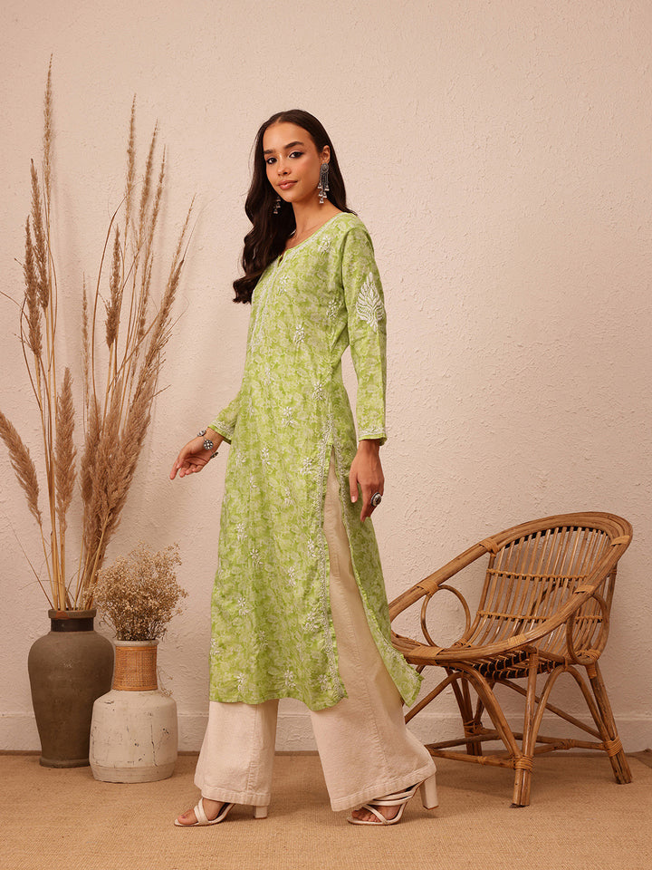 Green Cotton Lucknow Chikankari Kurta