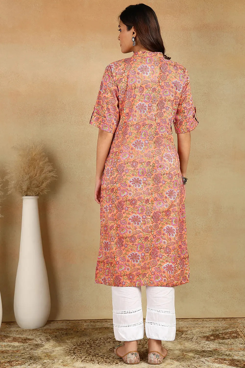 Crimson-Cotton-Hand-Block-Printed-Half-Sleeves-Kurta