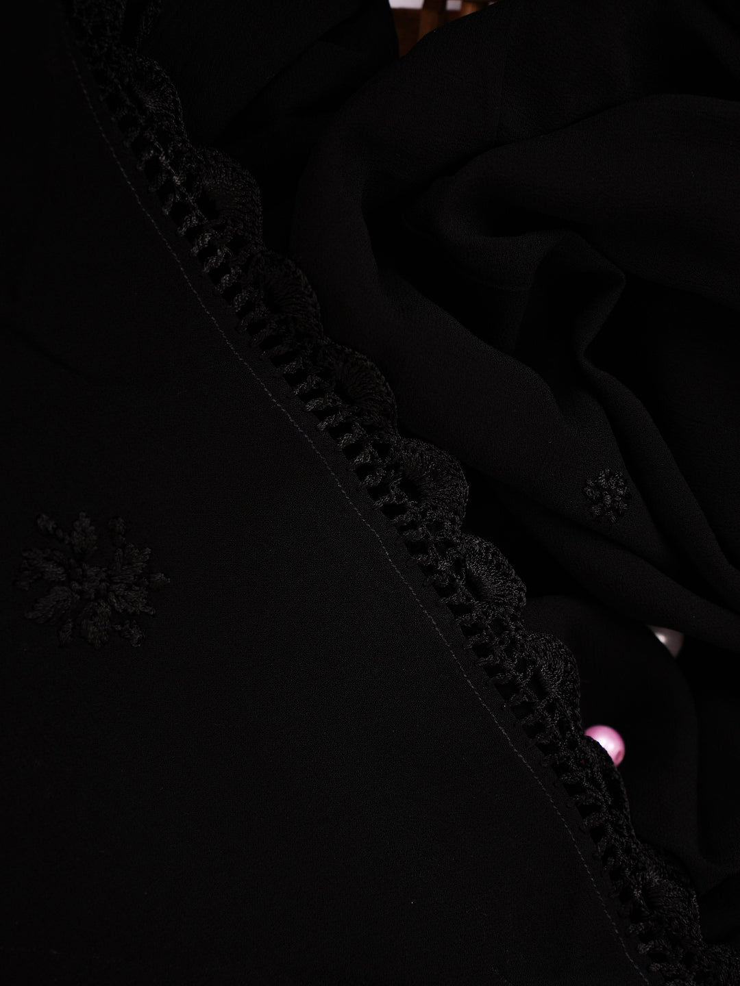 Black Poly Georgette Floral Chikankari Handloom Dupatta