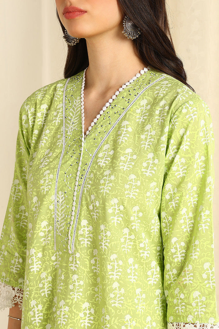 Parrot-Green-Cotton-Printed-Straight-Kurta