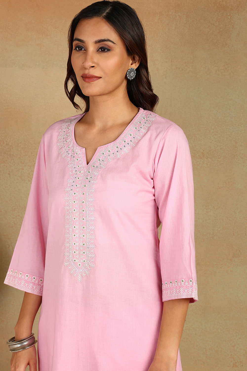 Pink-Cotton-Embroidered-Short-Kurta