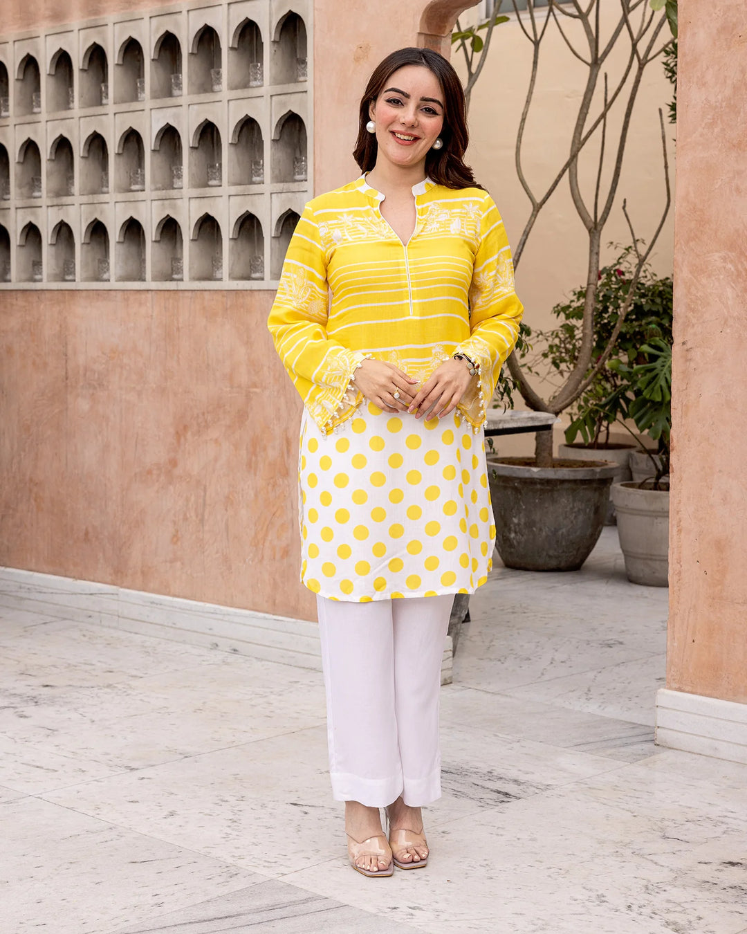 Yellow-Rayon-Stripe-Straight-2-Piece-Kurta-Set