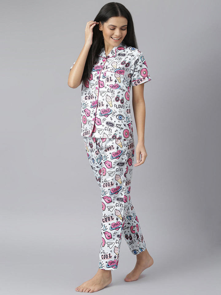 Quirky Digital Print Night Suit Set