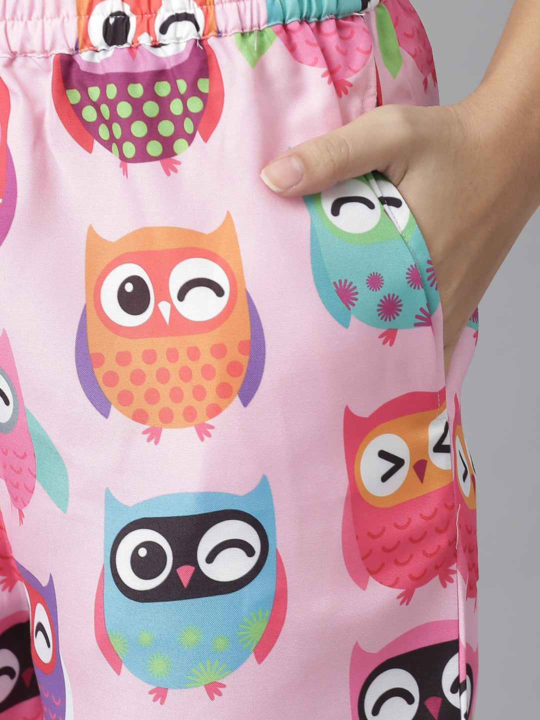 Pink Owl Digital Print Night Suit Set